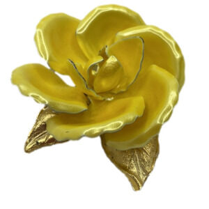 Vintage Yellow Rose Gold Leaf Metal Brooch Pin